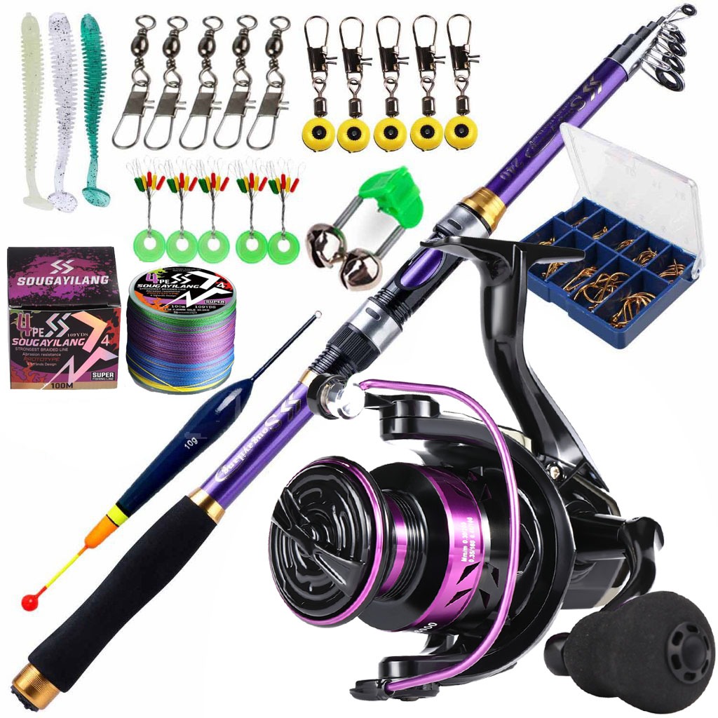 Full Set Spinning Fishing Rod and Reel Telescopic Carbon 1.8/2.7m Aluminum Spool with Line Lure - Image 2