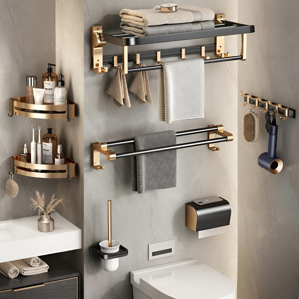 Bathroom Organizer Rack Towel Rack Corner Shelf Tissue Holder Bathroom Soap Rack Shampoo Holder - Image 7