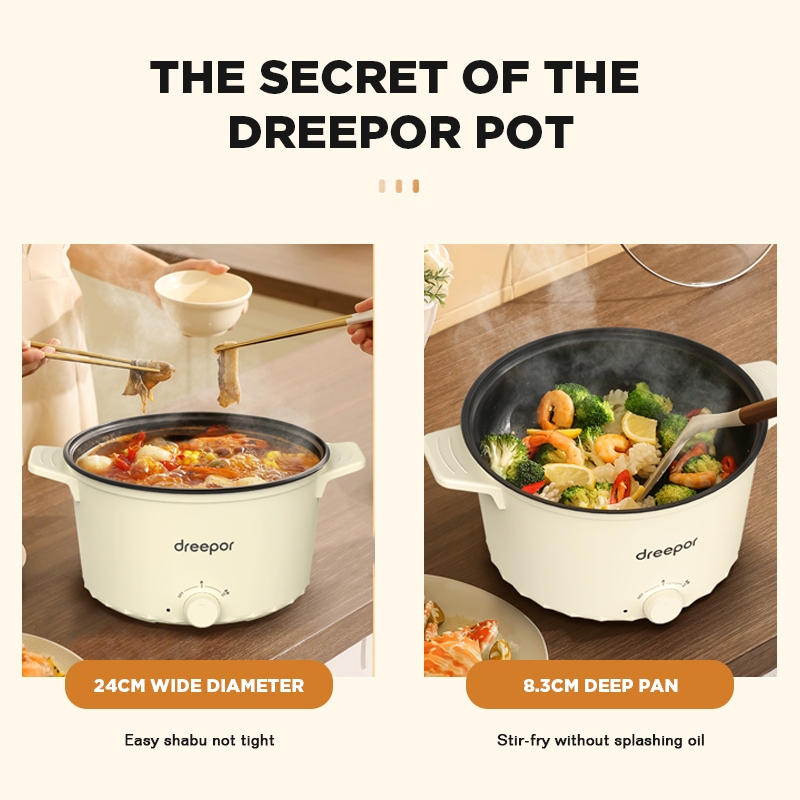 Dreepor Multi Electric Cooker Rice Cooker Hot pot Cooker Non Stick Pan With Steamer - Image 6