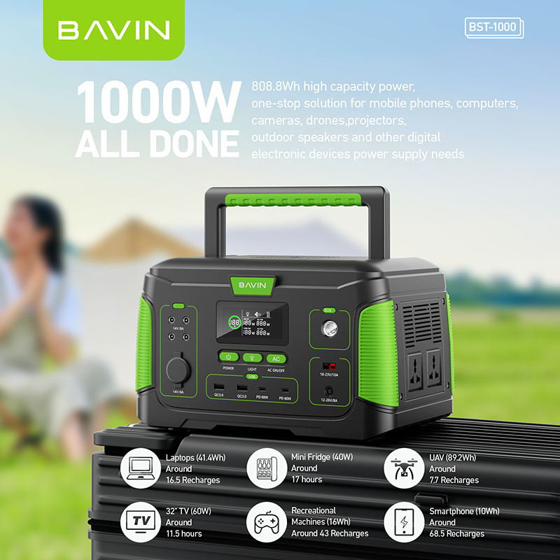 BAVIN BST1000 1000W 218400mAh/ 650W 171600mAh /300W 72800mAh Power Station W/ Solar Panel Input — view 3