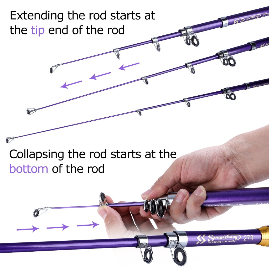 Full Set Spinning Fishing Rod and Reel Telescopic Carbon 1.8/2.7m Aluminum Spool with Line Lure - Image 5