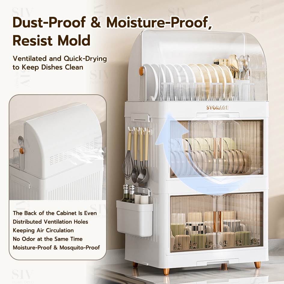 SIV Plastic Dish Cabinet Foldable Dish Drainer Drying Rack Aesthetic With Cover For Plates Bowls - Image 4