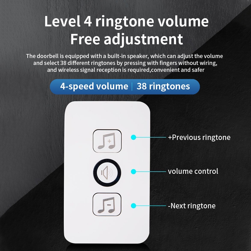 Wireless Doorbell Smart Home Door Bell Waterproof With 62 Ringtones Hole Free Installation battery - Image 3