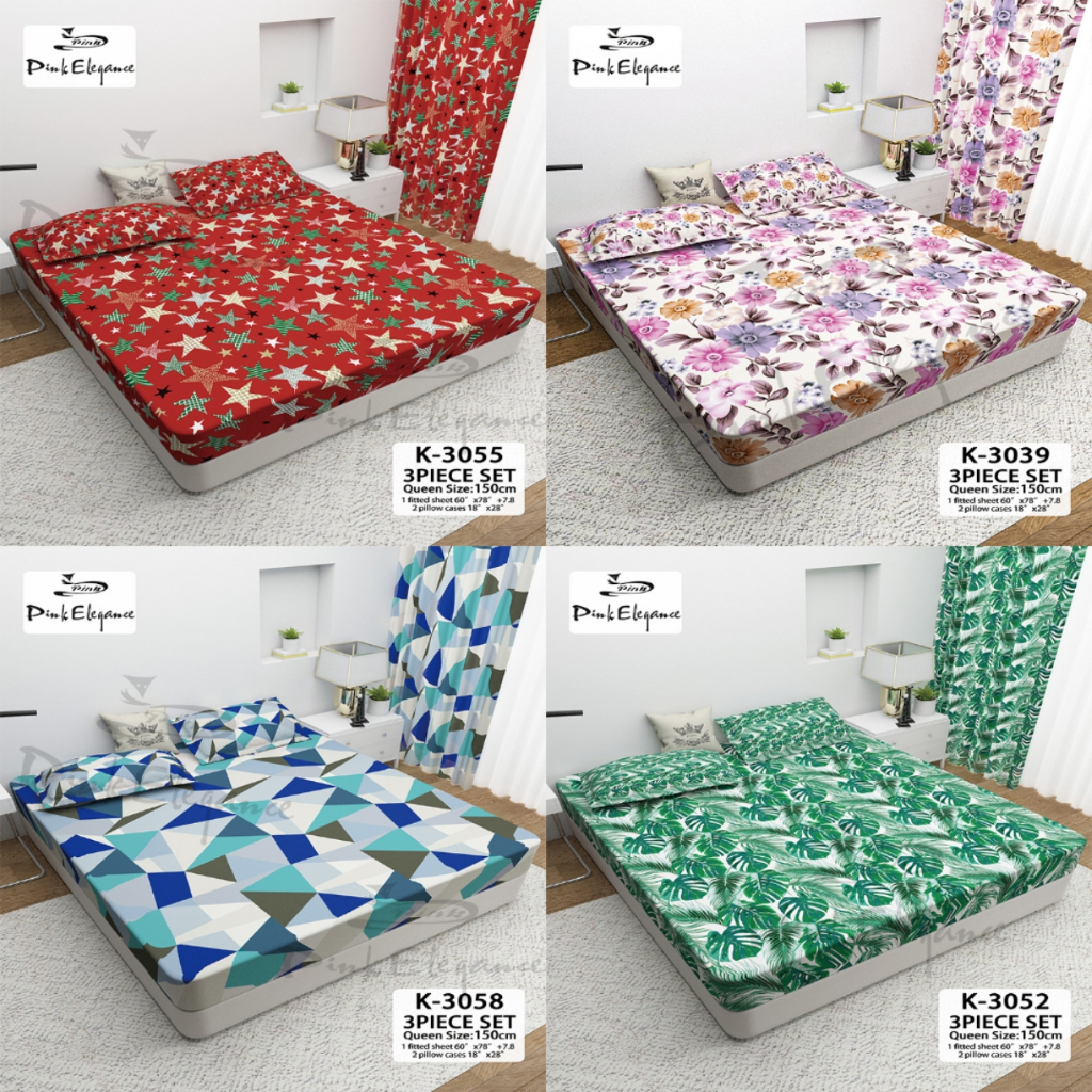 3 in 1  Bed sheet Cotton Full Garterized Fitted Bedsheet with 2 pcs Pillow case - Image 4