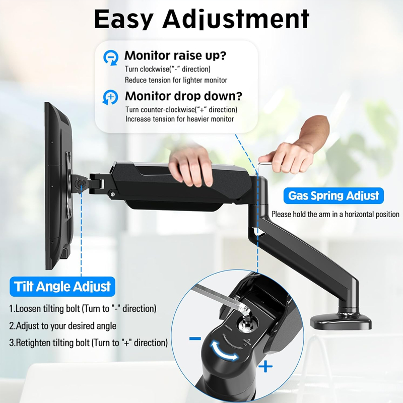 Inplay KMT-1 Single Monitor Stand Mount Arm Gas Spring Adjustable Monitor Bracket For 13-32" Monitor - Image 7