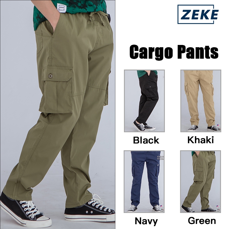 ZEKE Men Cargo Pants lalaki Tactical Six Pocket Working Cargo Pant Plain Trouser