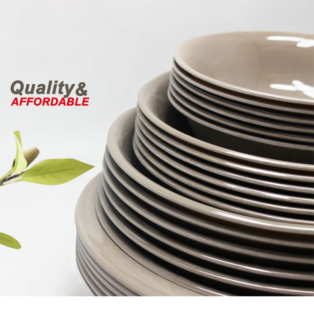 6pcs set Grey Melamine ware Chocolate plates bowls square plates saucer cups dinnerware (A-688 GREY) - Image 3