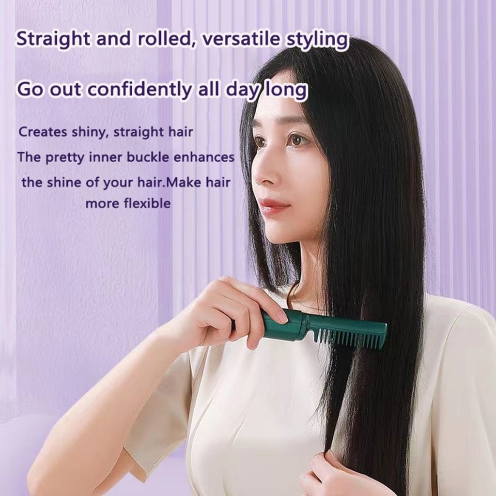 Straight Hair Comb Wireless 2 in 1 Hair Straightener and Curler USB Charging Portable Hair Comb