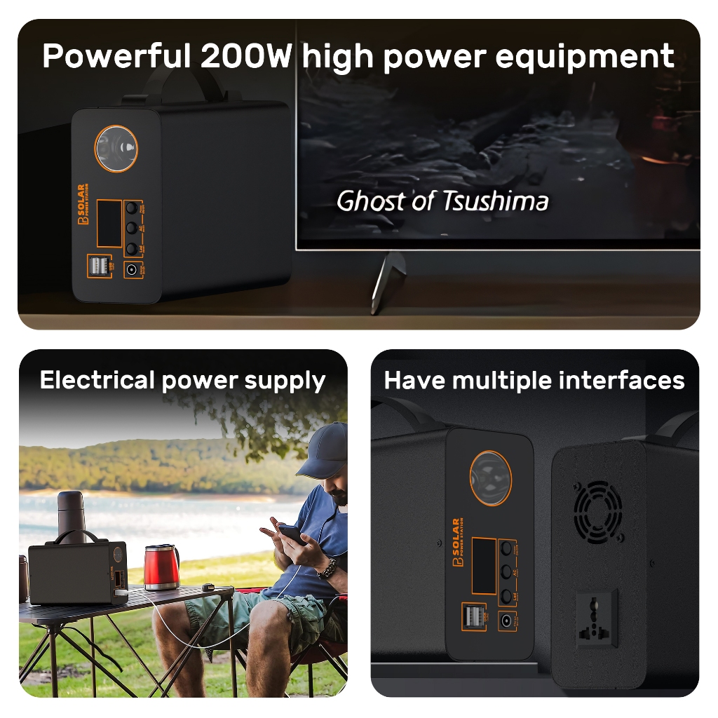 PB SOLAR power station solar portable 300w 192wh lithium battery original high capacity power bank - Image 4