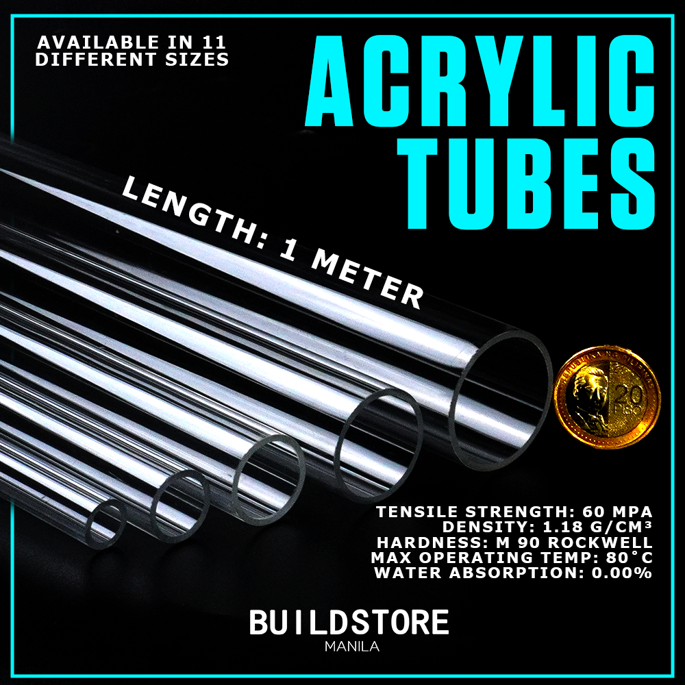 Clear Acrylic Plastic Tubing - 10mm ID X 14mm OD X 12" Length For Aquariums, Water Cooling, DIY Projects (1 Pack)