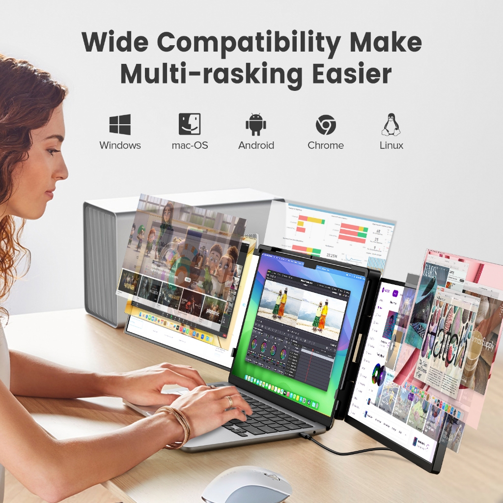 UPERFECT Portable Monitor 14 inch 2K Dual Screen Monitor IPS LCD 8Bit  for Laptop/PC/Work/Gaming - Image 7