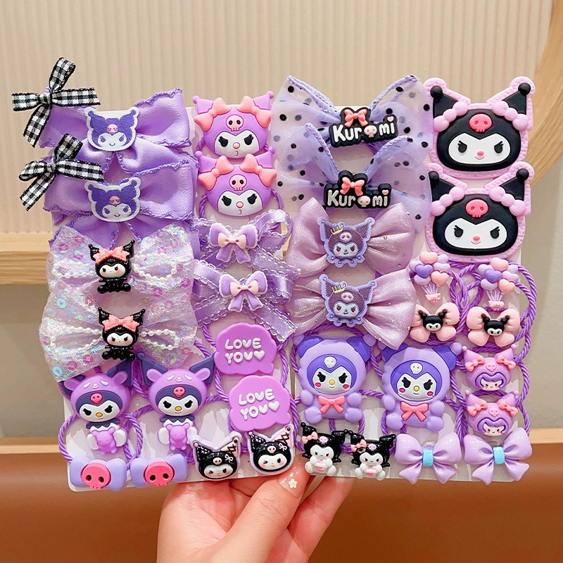18Pcs Kawaii Sanrio Hair Ties Anime Hair Ring Ornaments Kuromi Cinnamoroll My Melody Hair Rope Clip