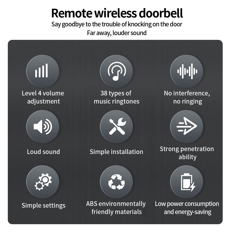 Wireless Doorbell Smart Home Door Bell Waterproof With 62 Ringtones Hole Free Installation battery - Image 7