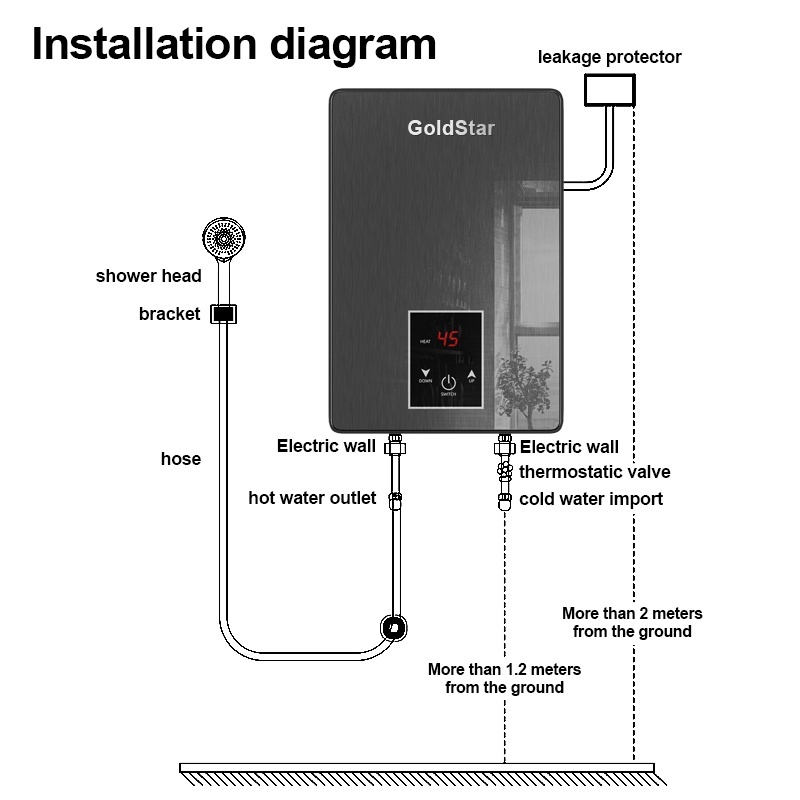 Gold Star Instant Water Heater Shower Electric LCD Touchscreen With Self-modulating 6500W - Image 6