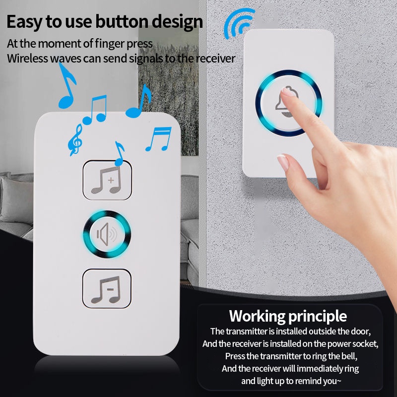 Wireless Doorbell Smart Home Door Bell Waterproof With 62 Ringtones Hole Free Installation battery - Image 2