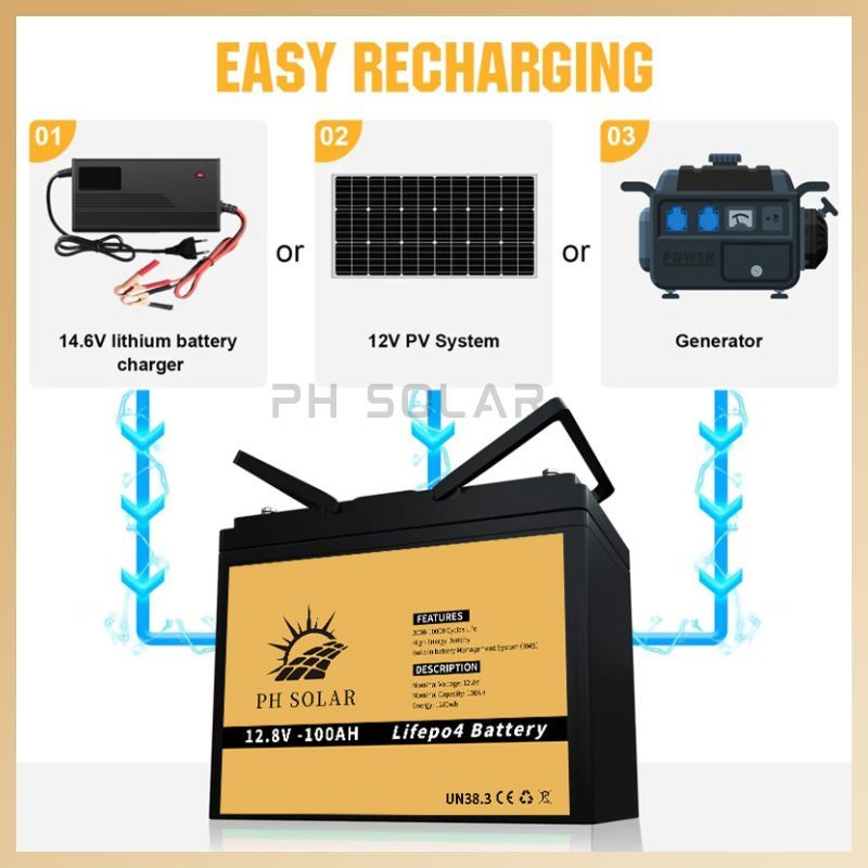 <10 Years Warranty> LiFePO4 Battery 12V/24V 100AH  Lithium Solar Battery 10000+ Cycles 100A JBD BMS — view 4