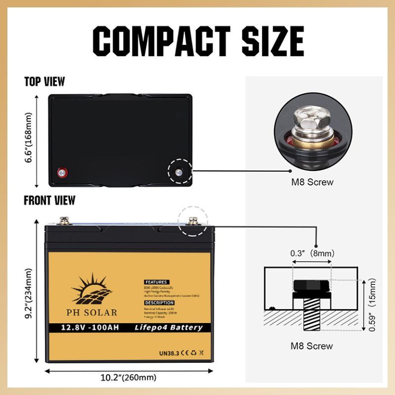 <10 Years Warranty> LiFePO4 Battery 12V/24V 100AH  Lithium Solar Battery 10000+ Cycles 100A JBD BMS — view 5