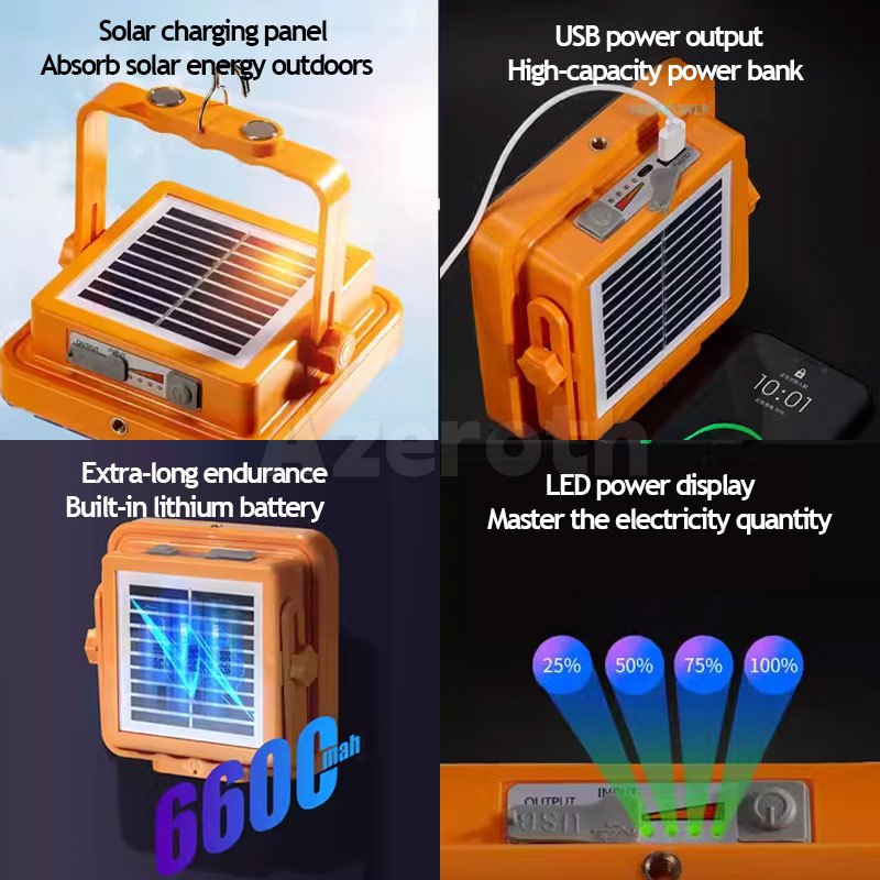 Solar Emergency Light Outdoor Waterproof IP66 Solar Flood Light Flashlight Rechargeable - Image 2