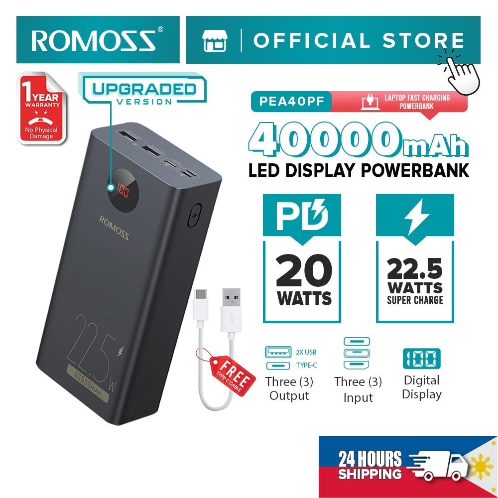 Romoss Pea40 40000mah 18w / Pea40pf 22.5w Power Bank Pd20w Qc 3.0 Two-Way Fast Charging Powerbank - Image 2