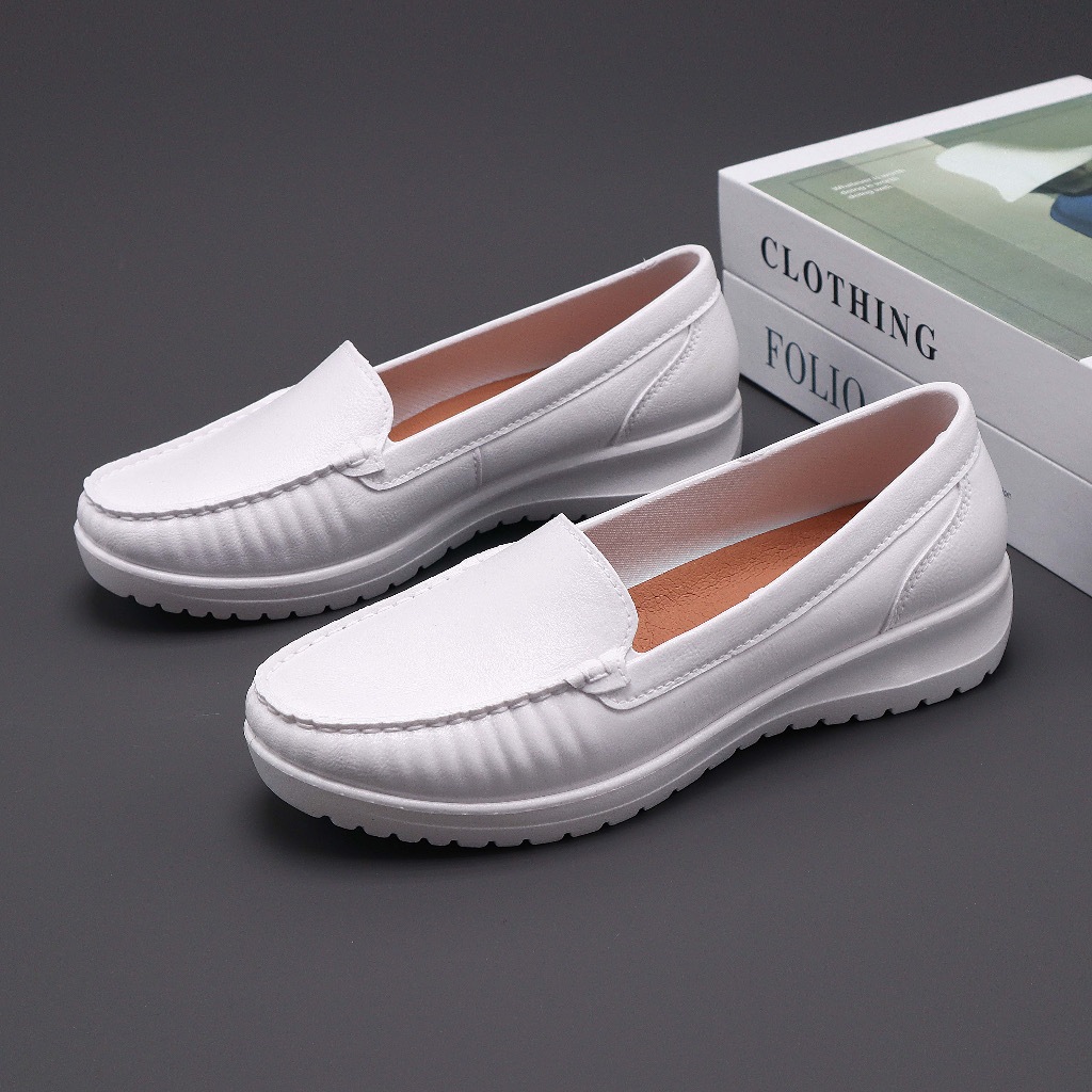 All white leather sneakers for nursing clearance