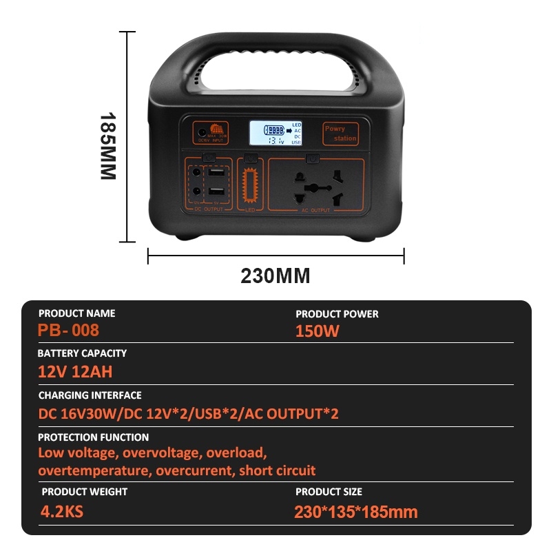 150W Camping Energy Storage 50Hz/60Hz Outdoor Power Bank Portable Power Station Solar Power Station - Image 8