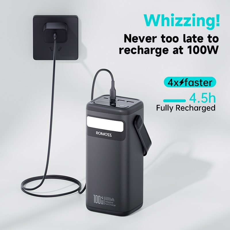 Romoss PMT60 60000mAh 100W Led Display Fast Charging Powerbank with Emergency Lighting - Image 4