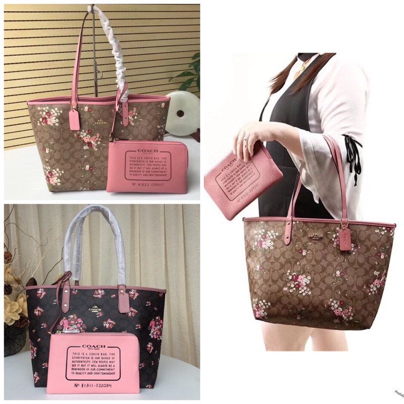 Coach floral reversible tote best sale