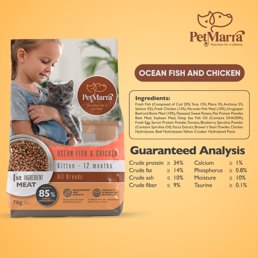 PetMarra Kitten and Adult Cat Dry Food Oceanfish Chicken Liver Beef Milk Flavor 7kg Collection — view 3