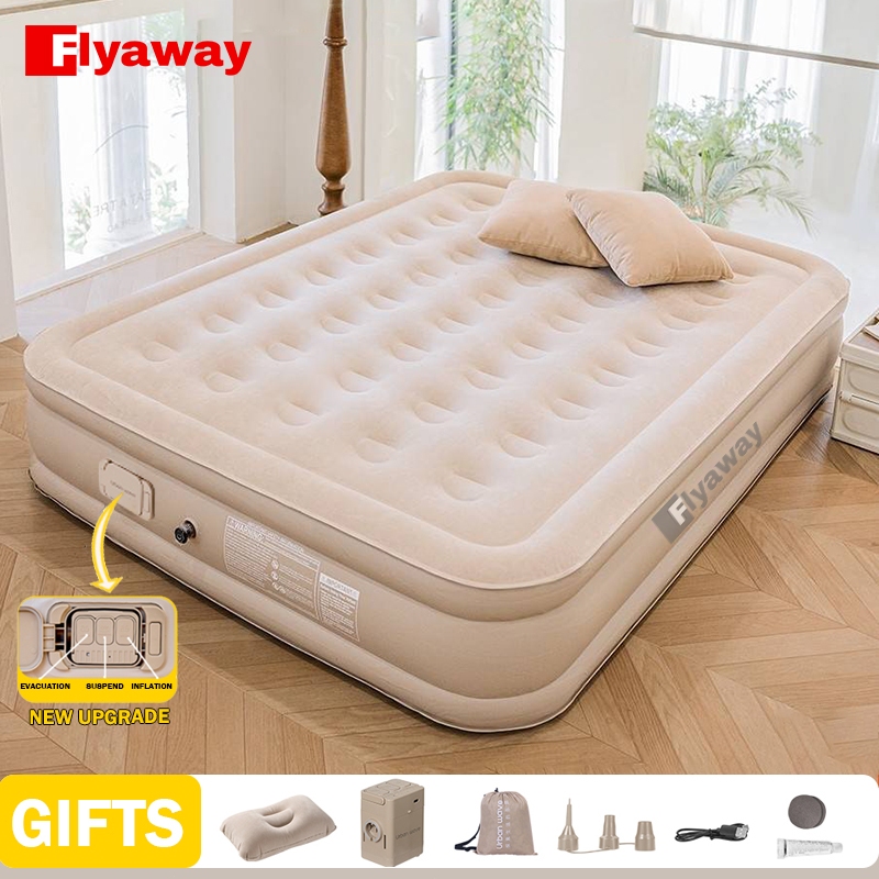 Flyaway Air Bed Double or Single Inflatable Bed Queen or King Family Size For Camping With Pum