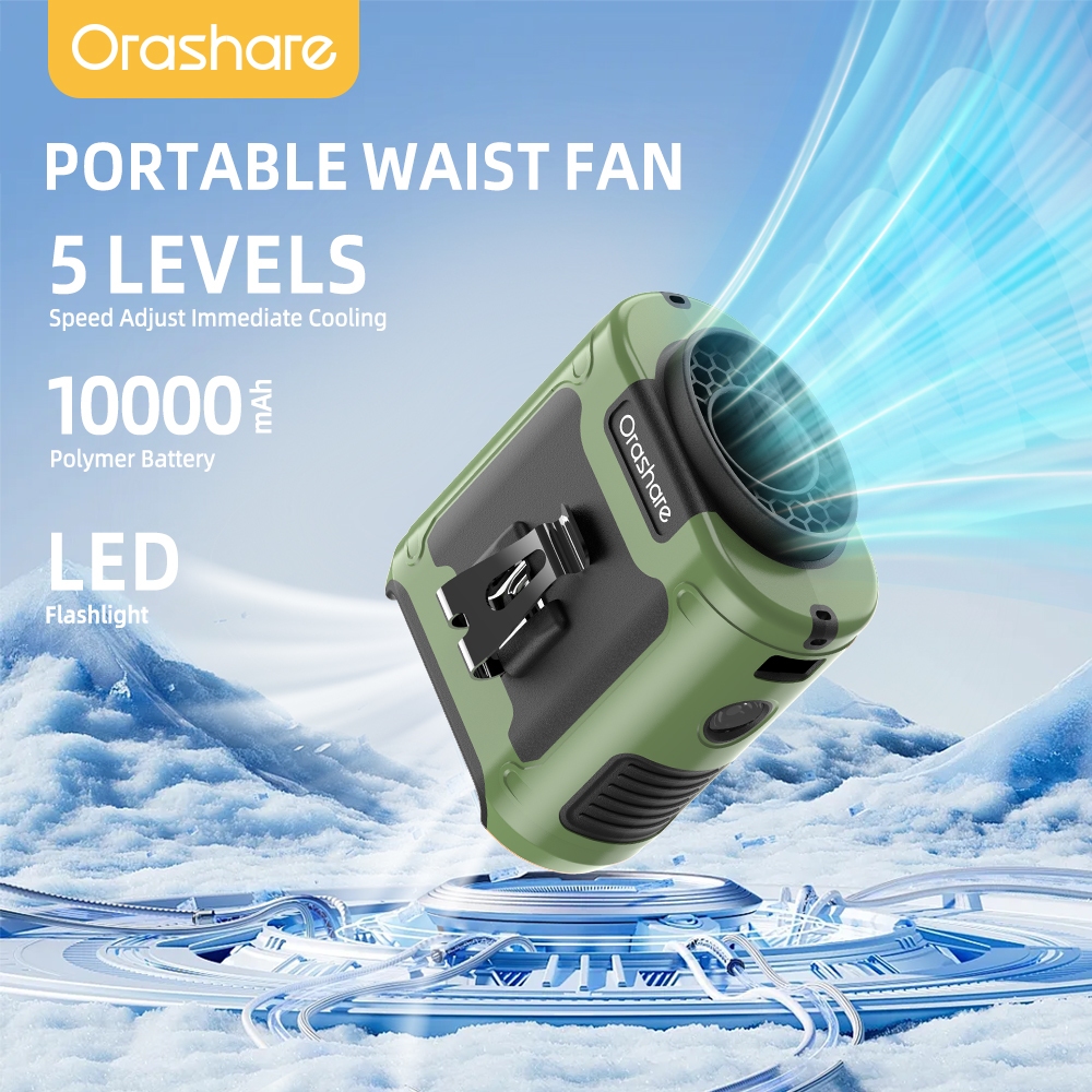 Orashare K50 10000mAh Portable Waist Cooling Fan 3 in 1 Outdoor Fan With Light 5 Speed Wind Clip Fan - Image 8