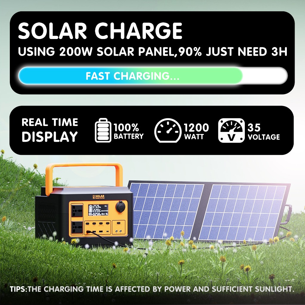 PB SOLAR power station 1200w 1024wh powerbank portable big capacity solar generator station — view 4