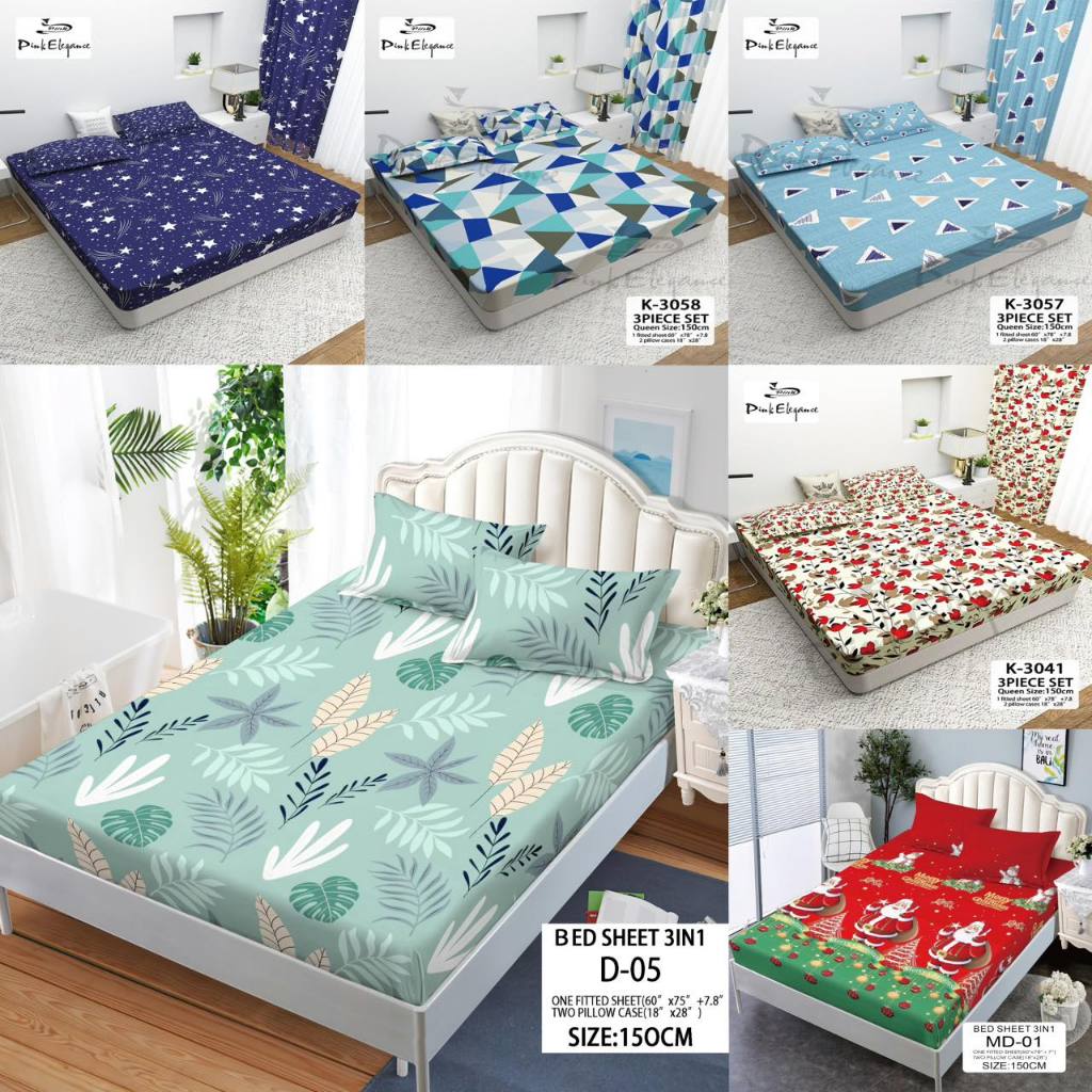 3 in 1  Bed sheet Cotton Full Garterized Fitted Bedsheet with 2 pcs Pillow case - Image 7