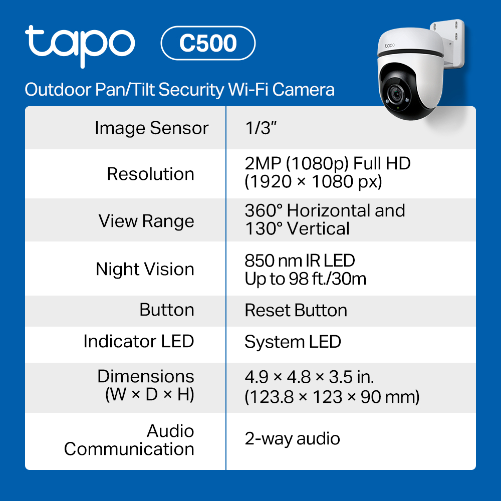 TP-Link Official Store | Tapo | C500 | Outdoor CCTV Camera Wi-Fi Waterproof | 360 | Motion — view 7