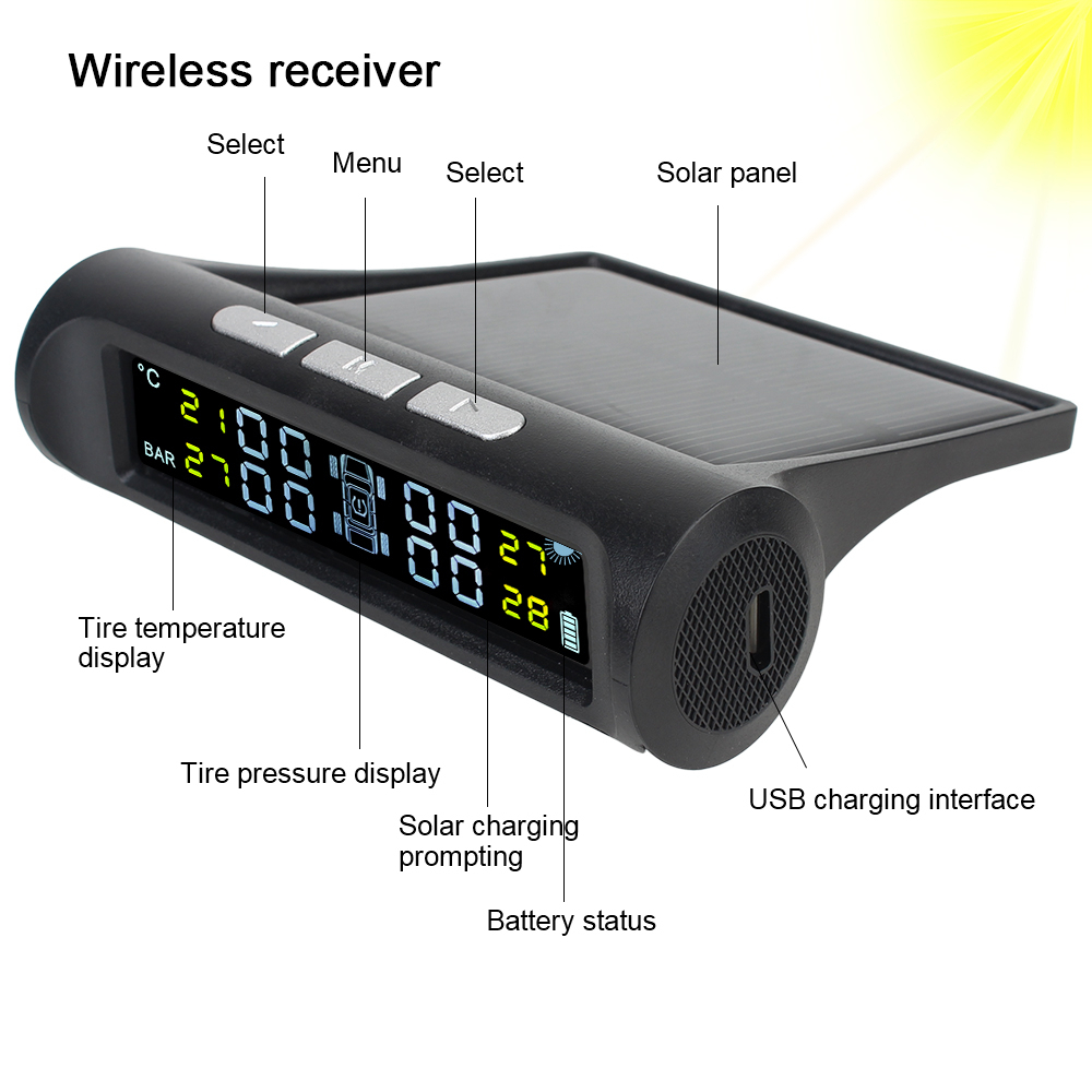 ETTRO Tire Pressure Monitoring System Solar Car Pressure Alarm System Display + 4 External Sensors - Image 4