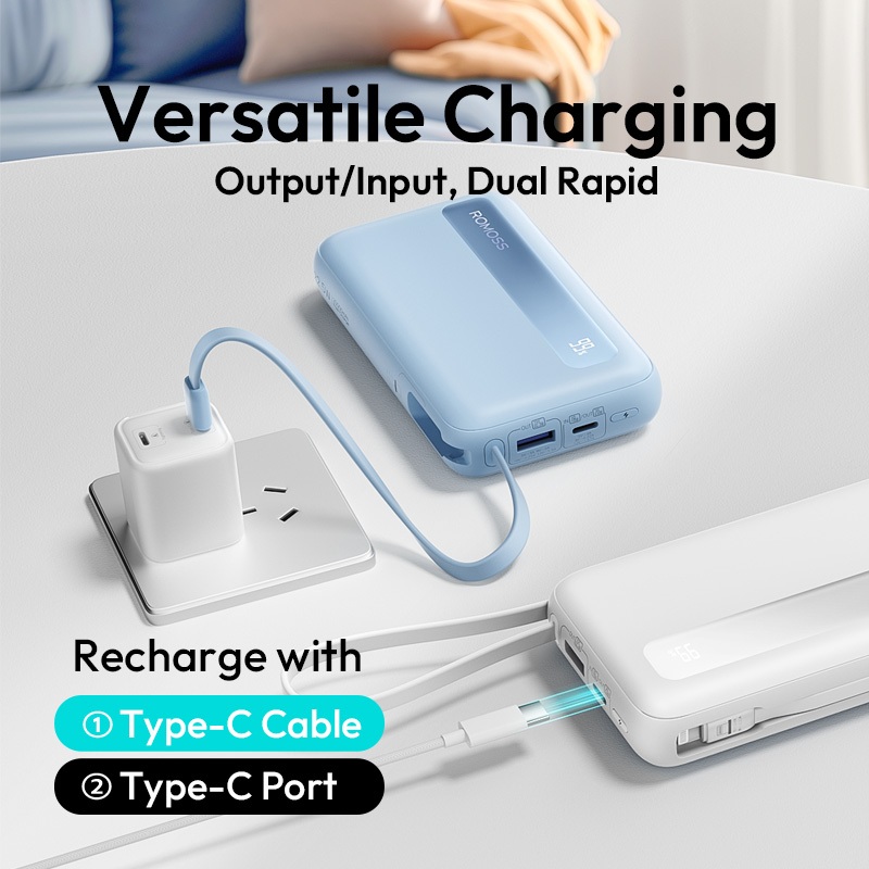 Romoss PPR20 20000mAh Super Fast Charging Built-in Cables Large Capacity UltraThin Compact Powerbank - Image 2