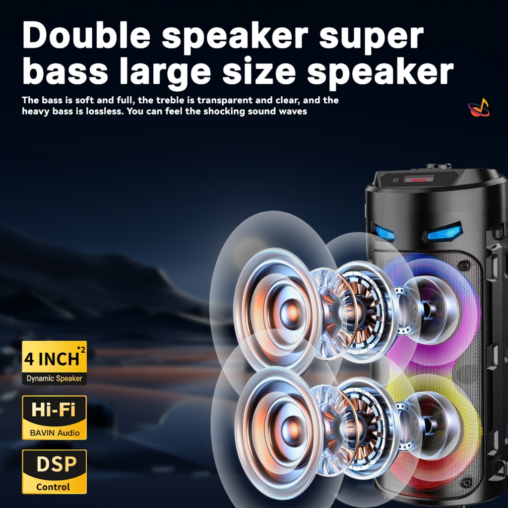 【PRO MAX BASS】Speaker Bluetooth Karaoke With Free Mic Big Size Original Super Bass Stereo Robot RGB - Image 2
