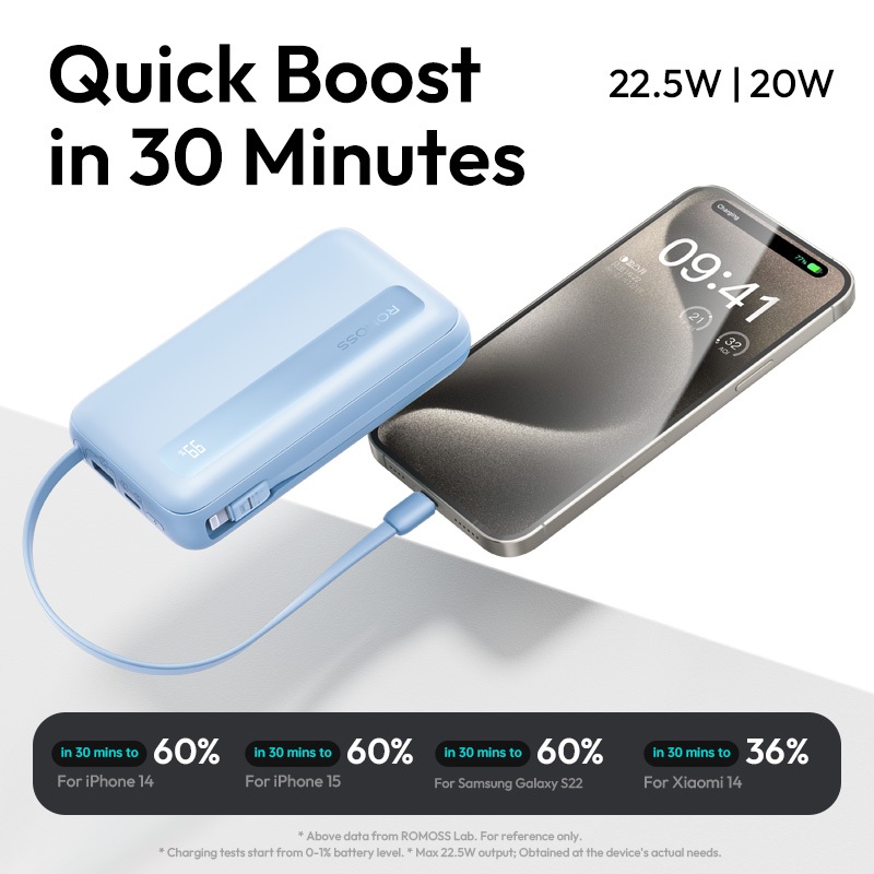 Romoss PPR20 20000mAh Super Fast Charging Built-in Cables Large Capacity UltraThin Compact Powerbank - Image 5