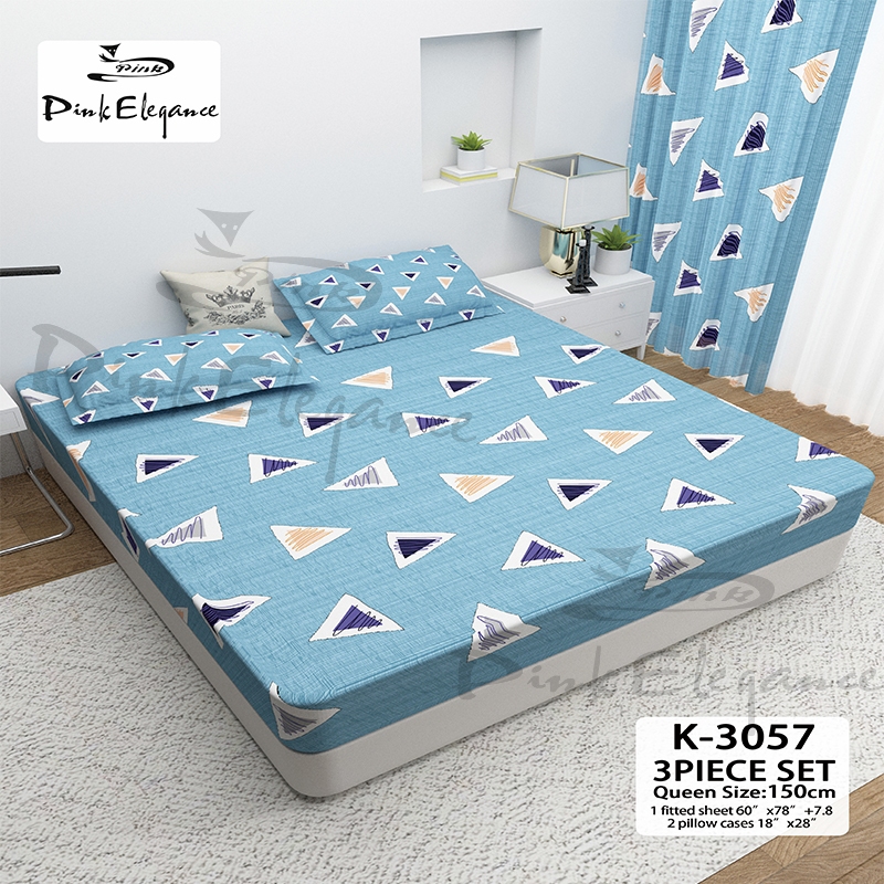 3 in 1  Bed sheet Cotton Full Garterized Fitted Bedsheet with 2 pcs Pillow case - Image 3