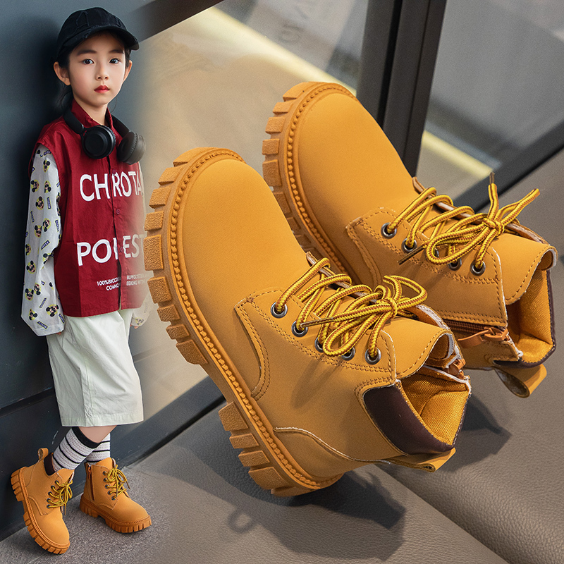 JUSTSL Fashion Children's Short Boots Korean Version Boots Lace-Up Leather Boots 6-10 yearold - Image 2