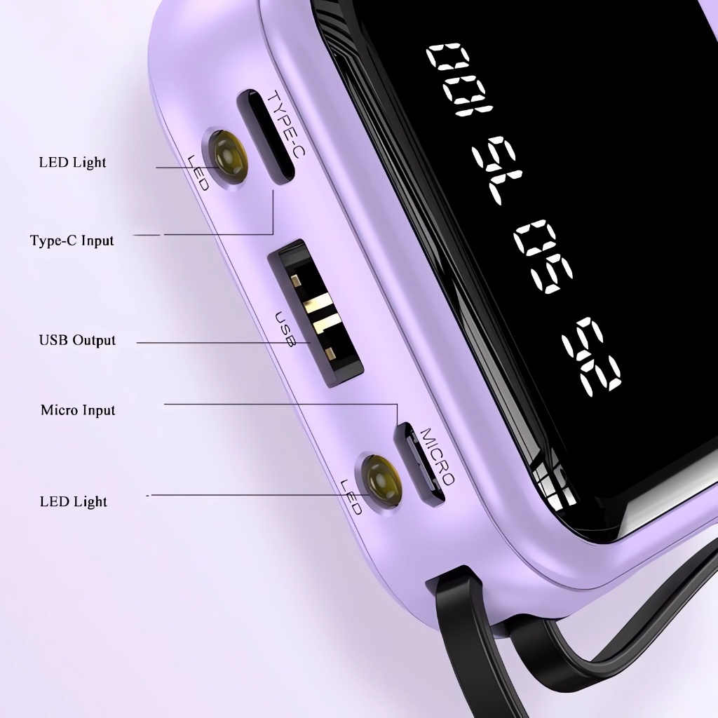 original good quality Power Bank 10000mAh Mini Powerbank Built in Cables Portable fast charging - Image 2