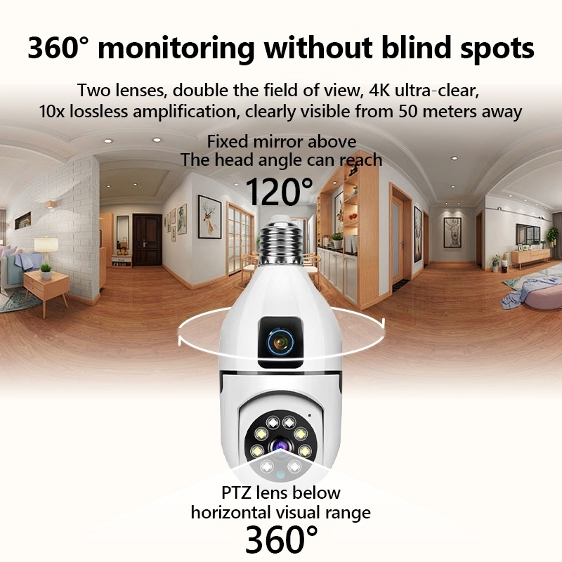 Bulb Dual Lens CCTV Camera 8MP+8MP V380 NO Wifi Needed Auto Tracking Night Vision Connect to Cellpho - Image 8