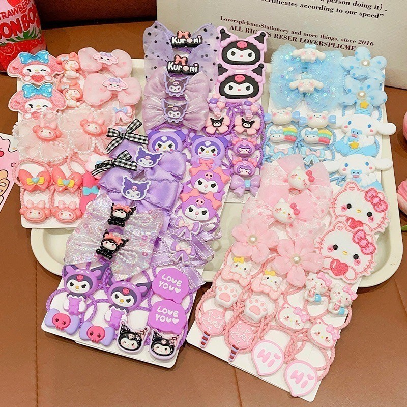 18Pcs Kawaii Sanrio Hair Ties Anime Hair Ring Ornaments Kuromi Cinnamoroll My Melody Hair Rope Clip - Image 8