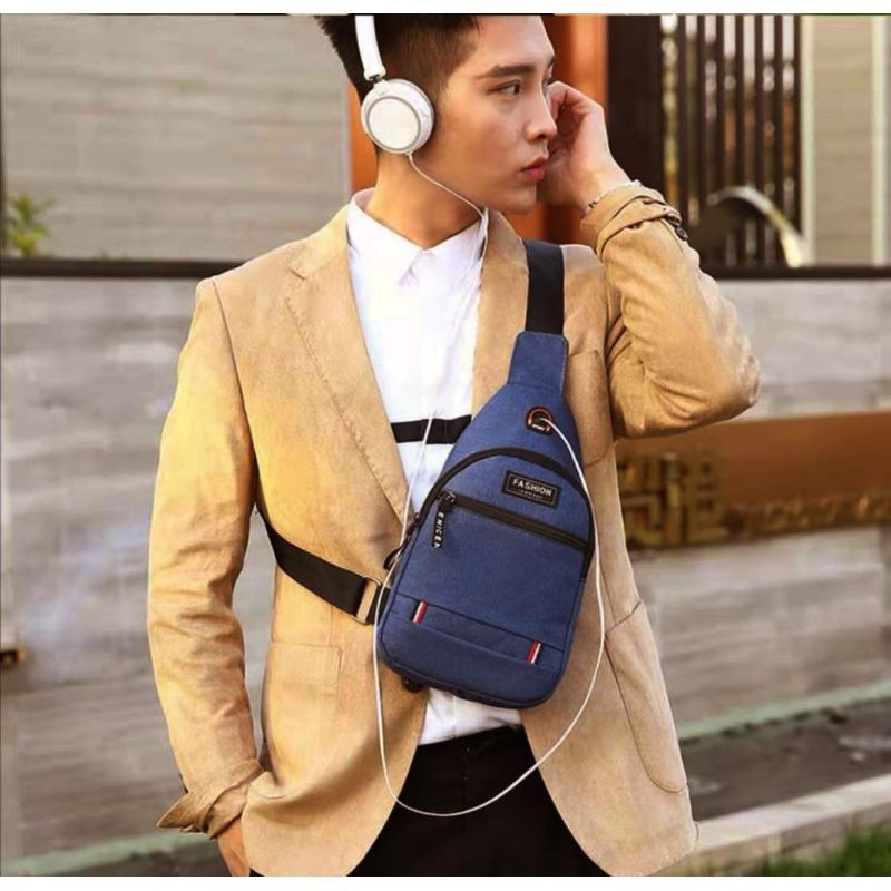 Small Sling Bag Crossbody Chest Shoulder Water Resistant Travel Bag for Men Women Boys With Earphone - Image 3