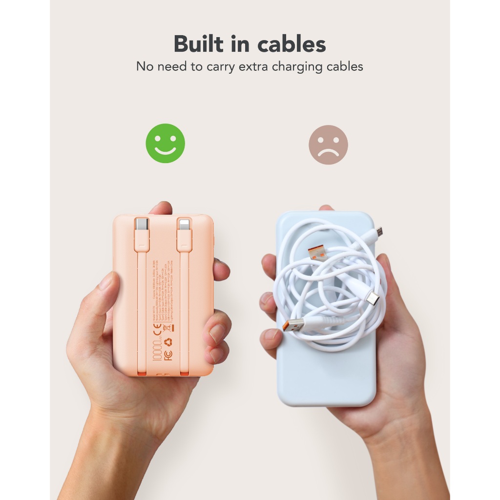 VEGER 10000mAh PD 22.5W Ultra Slim Compact Size Mini Small Fast Charger Power Banks with Cable Cords - Image 7