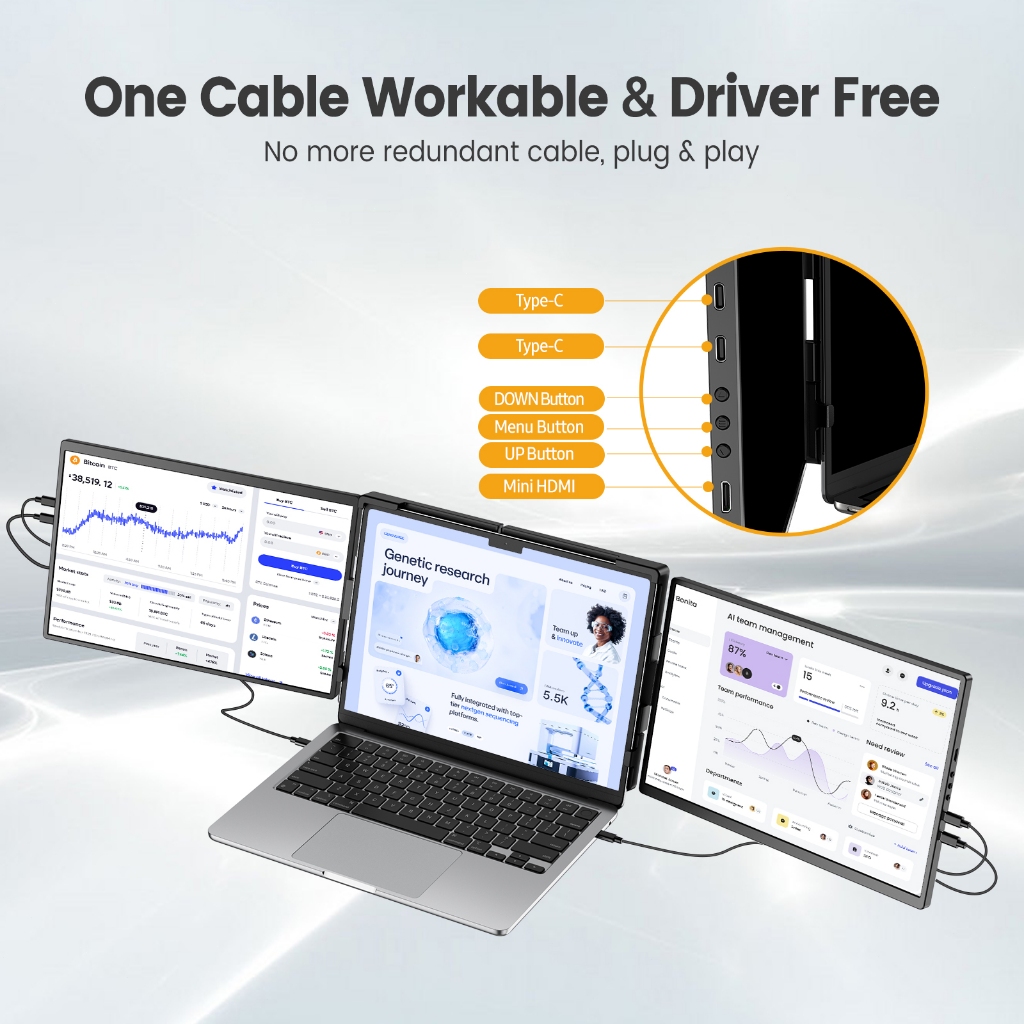 UPERFECT Portable Monitor 14 inch 2K Dual Screen Monitor IPS LCD 8Bit  for Laptop/PC/Work/Gaming - Image 3