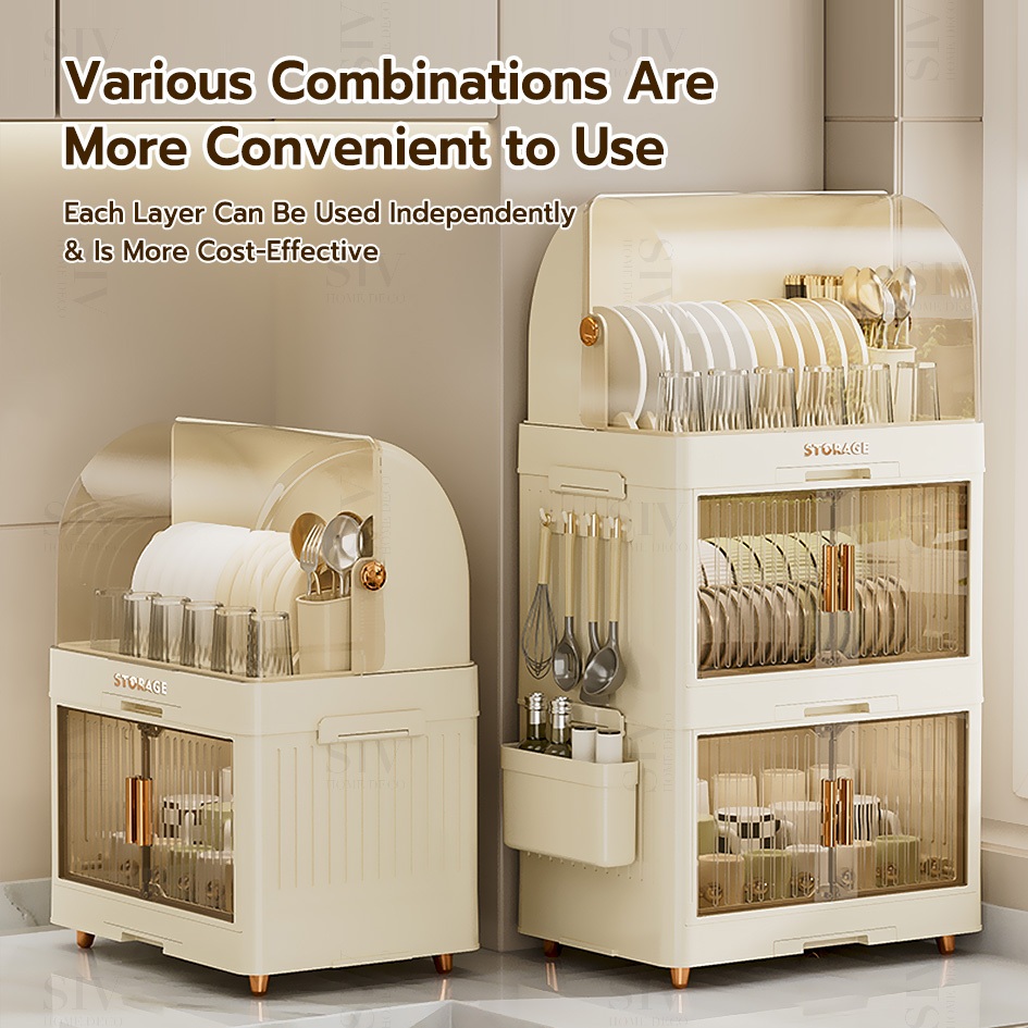 SIV Plastic Dish Cabinet Foldable Dish Drainer Drying Rack Aesthetic With Cover For Plates Bowls - Image 5