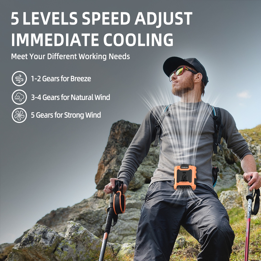 Orashare K50 10000mAh Portable Waist Cooling Fan 3 in 1 Outdoor Fan With Light 5 Speed Wind Clip Fan - Image 2