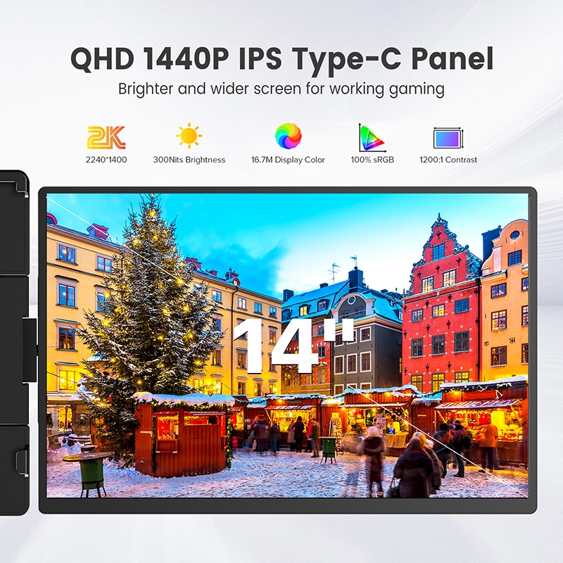UPERFECT Portable Monitor 14 inch 2K Dual Screen Monitor IPS LCD 8Bit  for Laptop/PC/Work/Gaming - Image 2