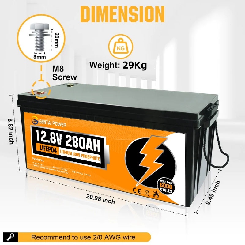 GENTAI POWER LiFePO4 Battery 12V 280Ah Lithium Solar Battery 6000+ Deep Cycles 3584Wh Energy — view 4