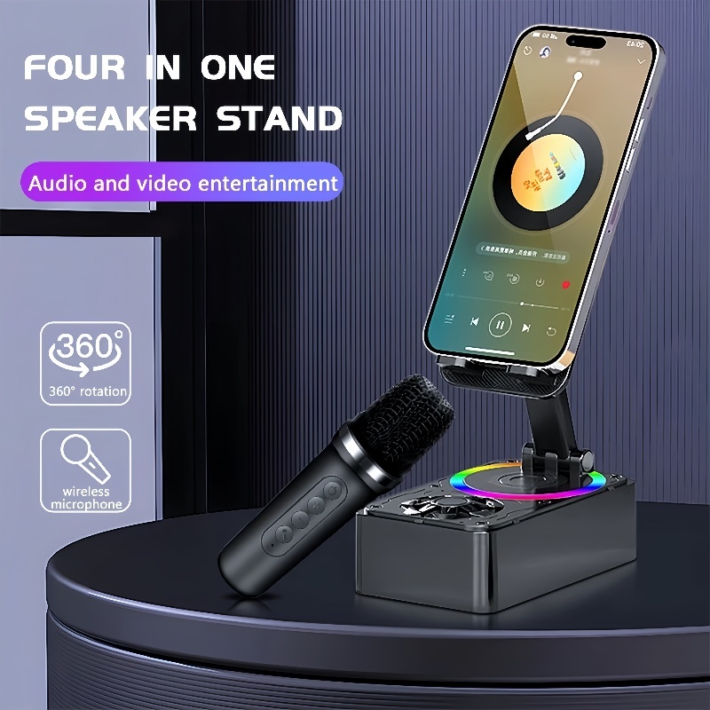 4in1 Phone Holder Portable Speaker with Mic Wireless Speaker Bluetooth with Powerbank360°Phone Stand - Image 2